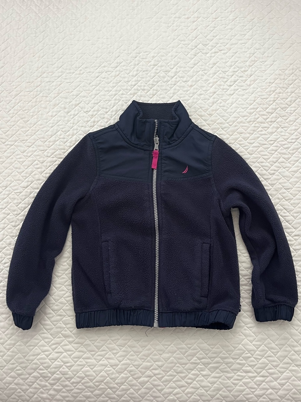 Nautica Kids Navy Fleece Jacket with Pink Accents